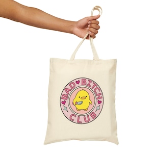 Bad Bitch Club canvas draagtas, milieuvriendelijke boodschappentas, schattige draagtas voor dagelijks gebruik, cadeau voor vrienden, stijlvolle strandtas