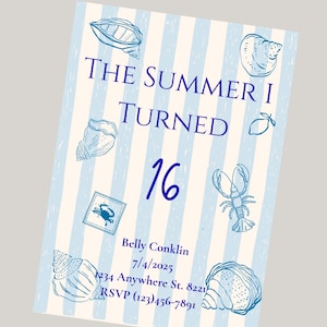 Summer I Turned Pretty Invitation Blue, Pink, Green Summer Party Invitation