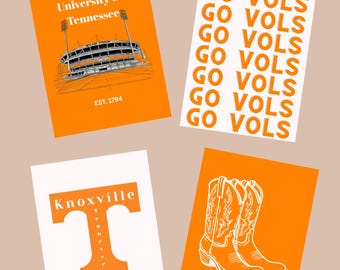 University Of Tennessee Wall Prints Dorm Room Prints Orange and White Knoxville Tennessee Go Vols