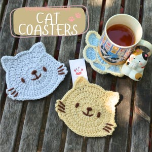 Handmade Crochet Cat Coasters, Kitten Coasters, Paw Coasters, Cute Cat Coasters, Crochet Coasters, Animal Coasters, Handmade Gifts