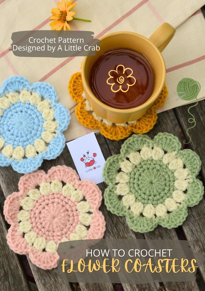 Crochet Flower Coasters Pattern: Easy DIY Tutorial (PDF English ...