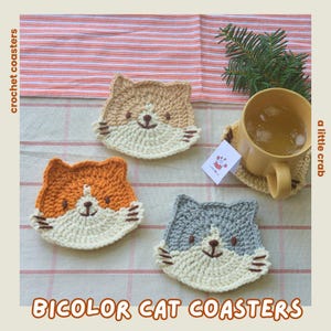 Crochet Cat Coasters: Bicolor Acrylic Yarn, Handmade Gifts