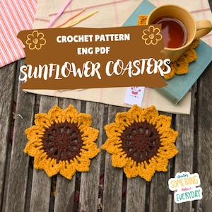 Crochet Sunflower Coaster Pattern: Easy DIY Tutorial (PDF English Download)