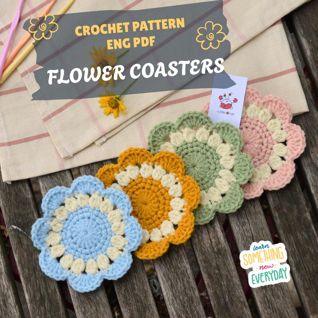 Crochet Flower Coasters Pattern: Easy DIY Tutorial (PDF English ...