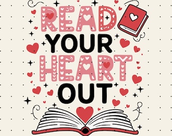 Read Heart PNG – Cute Book Lover Valentine Design, Reading Love Clipart, Romantic Aesthetic Digital Download