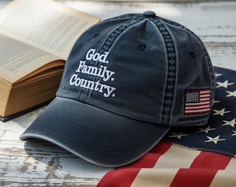 God Family Country Embroidered Hat Patriotic USA Flag Cap Adjustable Vintage Distressed Dad Hat Faith Christian Gift for Men and Women