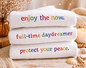 Custom Embroidered Quote Sweatshirt Personalized Text Crewneck Rainbow Embroidery Pullover Positive Saying Gift Minimalist Cozy Unisex