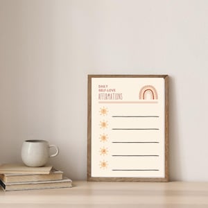 5 Positive Affirmations Daily Gratitude Self-Love Journal Printable Mindfulness & Self-Care Worksheet