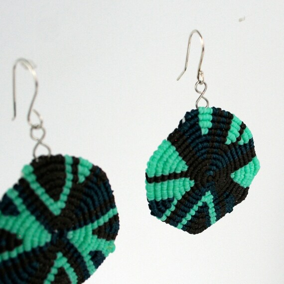 Items similar to Turquoise Thin Mint Spiral Macrame Earrings on Etsy
