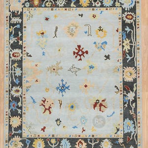 Hand Knotted Wool Oushak Rug: Modern Turkish Evergreen Area Rug