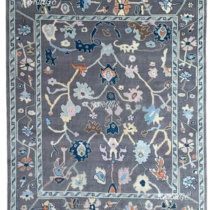 Hand Knotted Wool Oushak Rug: Gray Multicolor Modern Style