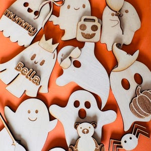 DIY Wooden Ghost Family Craft Kit: Halloween Decoration with Accessories