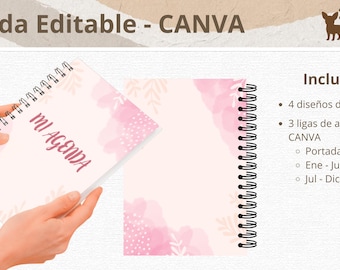 Agenda Perpetua Rosa Editable en Canva – 3 Portadas Exclusivas