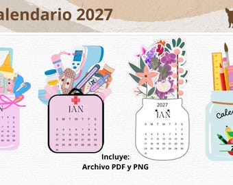 Calendarios Portables 2027 – Set de 4 Diseños Minimalistas y Elegantes (PDF + PNG)