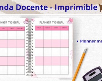 Agenda docente 2025 - 2026, archivos PDF para imprimir, planeador mensual, hoja de tareas semanales