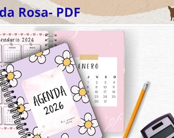Agenda Rosa 2026 para imprimir Calendario Planner PDF