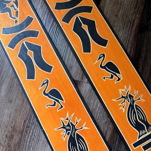 Madagascar Malagasy / East African Made Carved Wood Wall Art – Set of 2 Tribal Animal Panels - Vibrant Orange and Black African Wall Decor