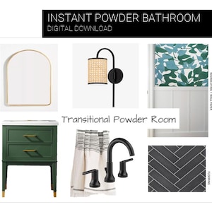Designbord / Instant download / Interieurontwerp / Woondecoratie / E-design / Badkamerdesign / Overgangsdecor / Poederbadkamer/moodboard