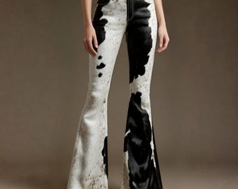 Cowhide Leather Flare Pants – High Waist Western Bell Bottoms