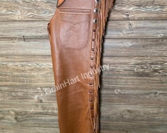 Handmade Western Leather Chaps with Fringe: Cowboy Rodeo Riding Gear