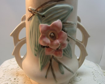 Vintage Mccoy Pottery Blossom Time Vase: Matte White Pink Dogwood