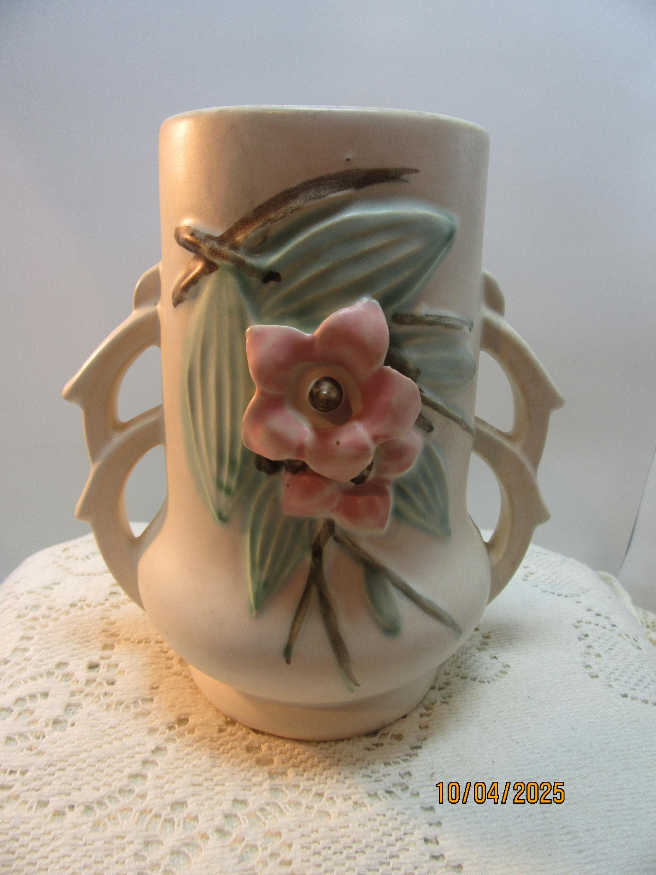 Vintage Nelson Mccoy Pottery Vase, Pink Dogwood, 1940s Blossom