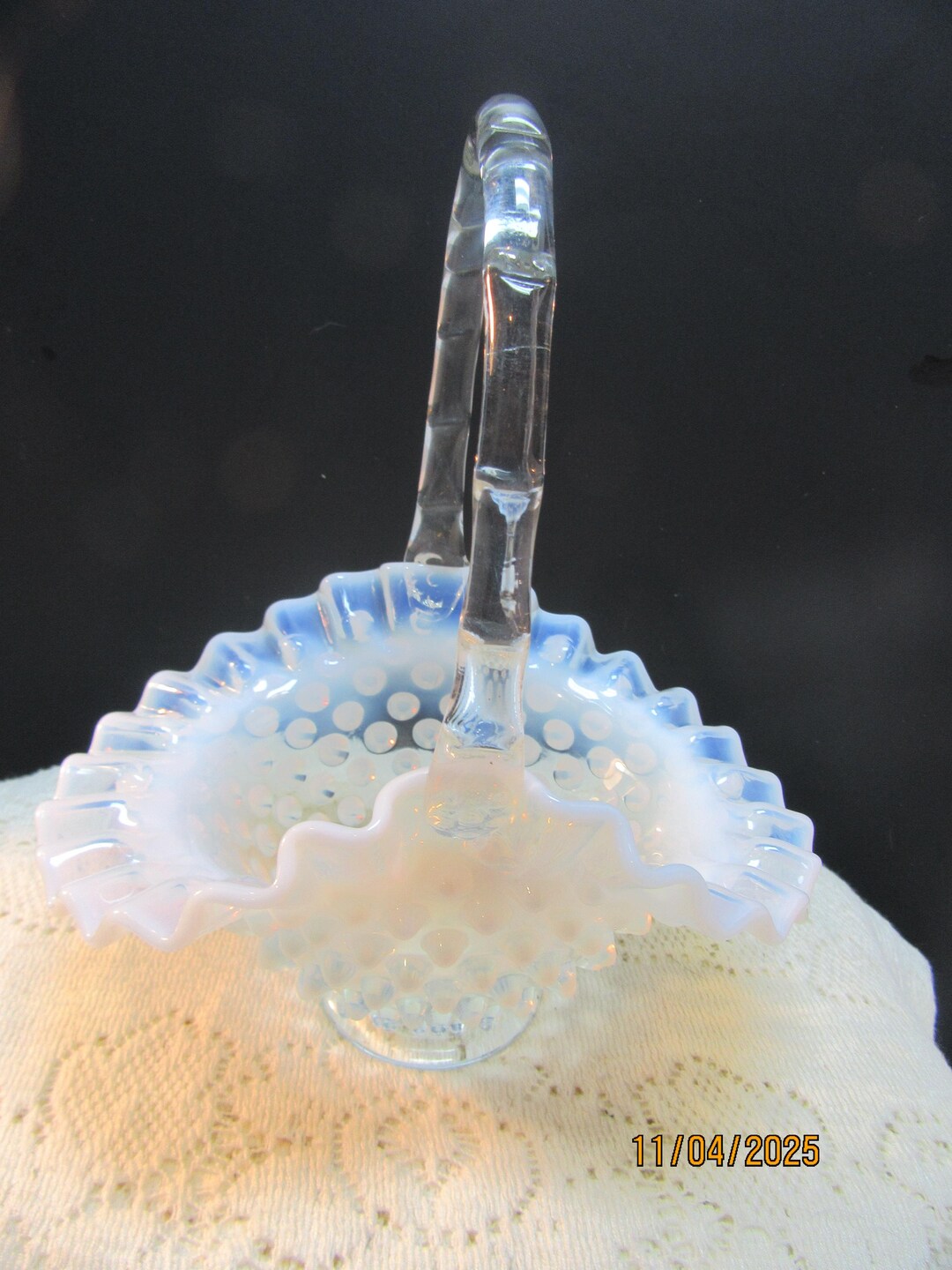 Vintage Fenton French Opalescent Hobnail Glass Basket; Circa 1940-1954 ...