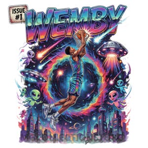 Best Seller Wemby The Alien Arrives PNG, Cosmic Basketball Fan Design for T-Shirt Mug Tote Bag Sublimation