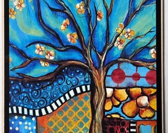 Mixed Media Art Print on a 4 x 6 Wood Postcard--Original Art--Diane Salter, Artist