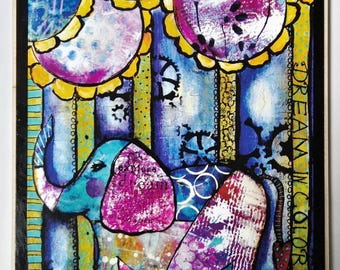 Mixed Media Art Print on a 4 x 6 Wood Postcard--Original Art--Diane Salter, Artist