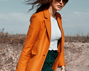 Handmade Leather Trench Coat, Women's Moto Jacket, Genuine Sheep Leaher Coat, Women Real Leather Mid Length Jacket