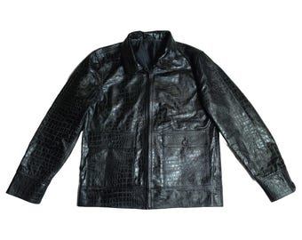 BOSS ブラックレザージャケット クロコダイルパターン BOSS ブラックレザージャケット クロコダイルパターン