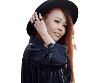 Black Leather Biker Jacket Women, Real Sheep Leather Women Western Fringed Jacket, Tassel Leather Handmade Fringe Black Ladeis Jacket