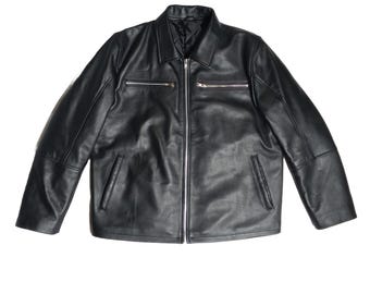 Men's Black Sheepskin Leather Biker Jacket: Handmade Cafe Racer