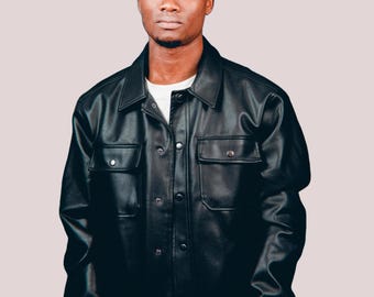 Men's Black Sheepskin Leather Biker Jacket: Handmade Cafe Racer