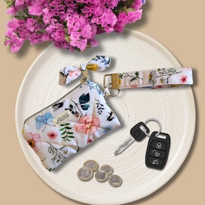Floral Quilted Wristlet Wallet - Hands-Free Keychain Pouch with Strap