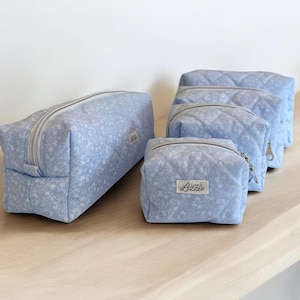 5-Piece Pouch Set - Makeup, Toiletry & Travel Bags (Soft Meringue Flowers Collection by Lizzie)