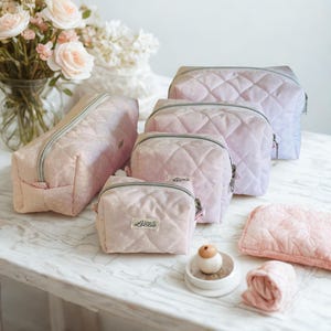 5-Piece Pouch Set - Makeup, Toiletry & Travel Bags (Soft Meringue Flowers Collection by Lizzie)