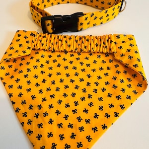 Yellow Dog Collar & Bandana Set – Handmade Pet Accessory with Black Bow Print