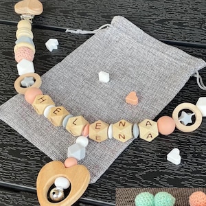 Personalized Stroller Garland: Boho Wood & Silicone Baby Name Pram Decoration