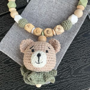 Personalized Crochet Teddy Bear Stroller Chain: Baby Pram Garland with Bell