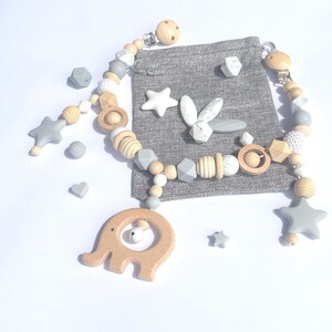 Pram garland for stroller, wooden stroller decoration, stroller chain gift for new parents, pram accessory with metal bell, boho style