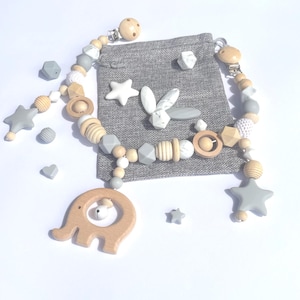 Pram garland for stroller, wooden stroller decoration, stroller chain gift for new parents, pram accessory with metal bell, stylish product