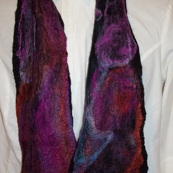 Hand Dyed Nuno Felted Scarf - Merino Wool & hand dyed silk (Magenta, orange, turquoise, lavender)