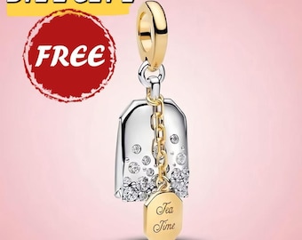 Bridgerton Tea Bag Dangle Charm,925 Sterling Silver,Handmade Silver Bead,Fits European Bracelets and Necklaces, a gift for her