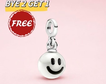 Happy smiley face personalized pendant, 925 sterling silver, handmade silver beads, suitable for European bracelets and necklaces.