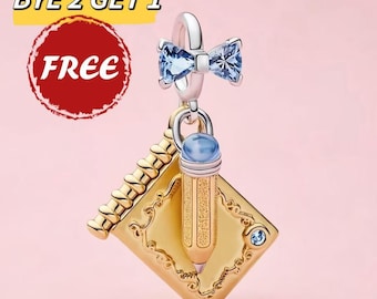 Bridgerton Dance Card Pencil Charm,925 Sterling Silver,Handmade Silver Bead,Fits European Bracelets and Necklaces, a gift for her