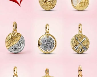 Personalized gold themed sterling silver pendant, suitable for bracelets or necklaces, S925 handmade DIY, a gift for her.