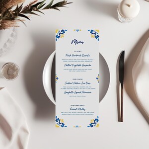 Digital Dinner Menu Template, Italian Themed, Hand Painted Watercolor, Digital PDF to Download and Edit Through Canva, 4&quot; x 9&quot;