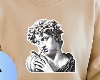 Moletom com estampa de abóbora com especiarias e arte latte, moletom engraçado com David Michelangelo, blusa de moletom unissex aconchegante para amantes da arte, presente para apreciadores de café e humor.